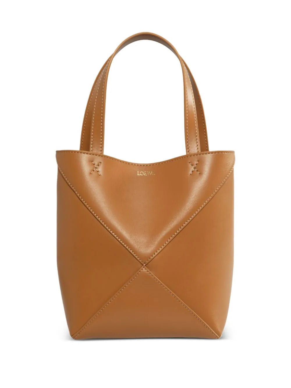 XL Puzzle Fold tote in shiny calfskin Warm Desert