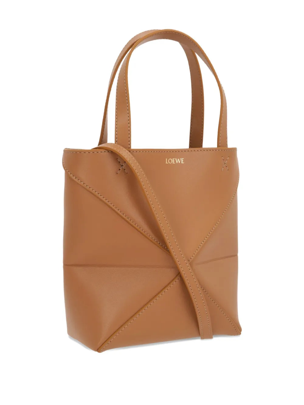 XL Puzzle Fold tote in shiny calfskin Warm Desert