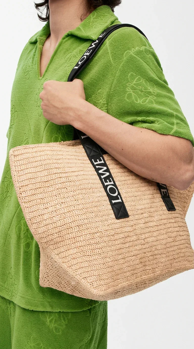 Fold Shopper in raffia Black