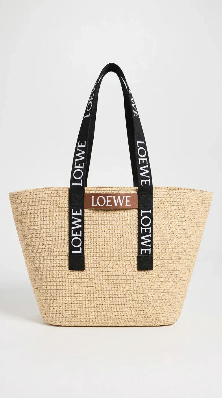 Fold Shopper in raffia Black
