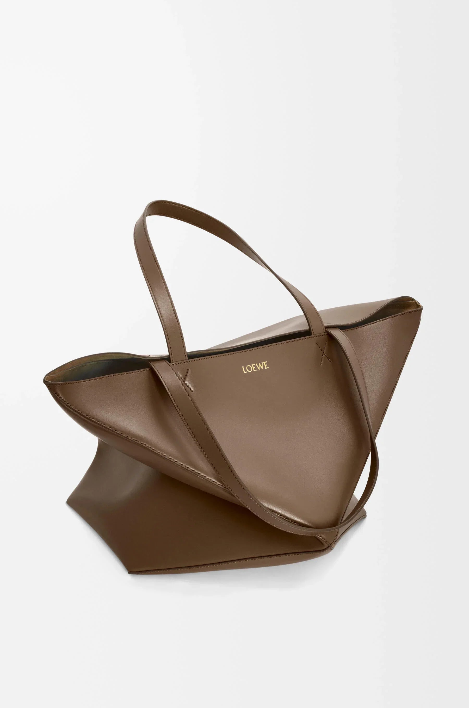 XL Puzzle Fold tote in shiny calfskin Umber