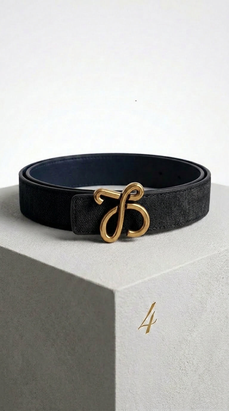 Reversible Anagram Bombé belt in smooth calfskin Black