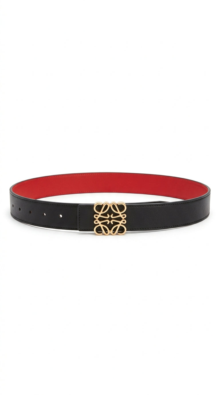 Reversible Anagram belt in smooth calfskin Black/red/gold