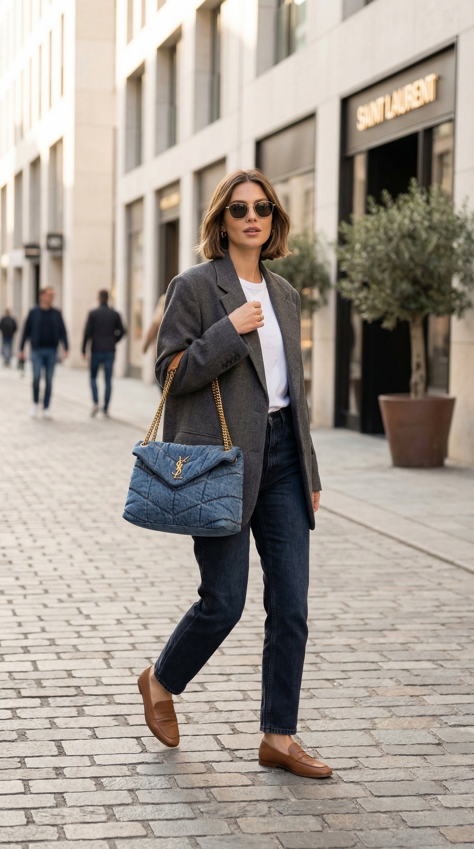 YSL Loulou Puffer Large Denim Shoulder Bag
