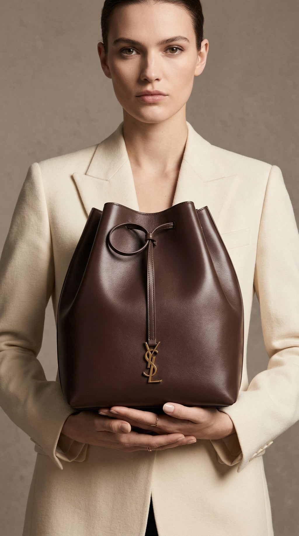 Le 37 Bucket Bag – Dark Brown Smooth Leather (Gold Hardware)