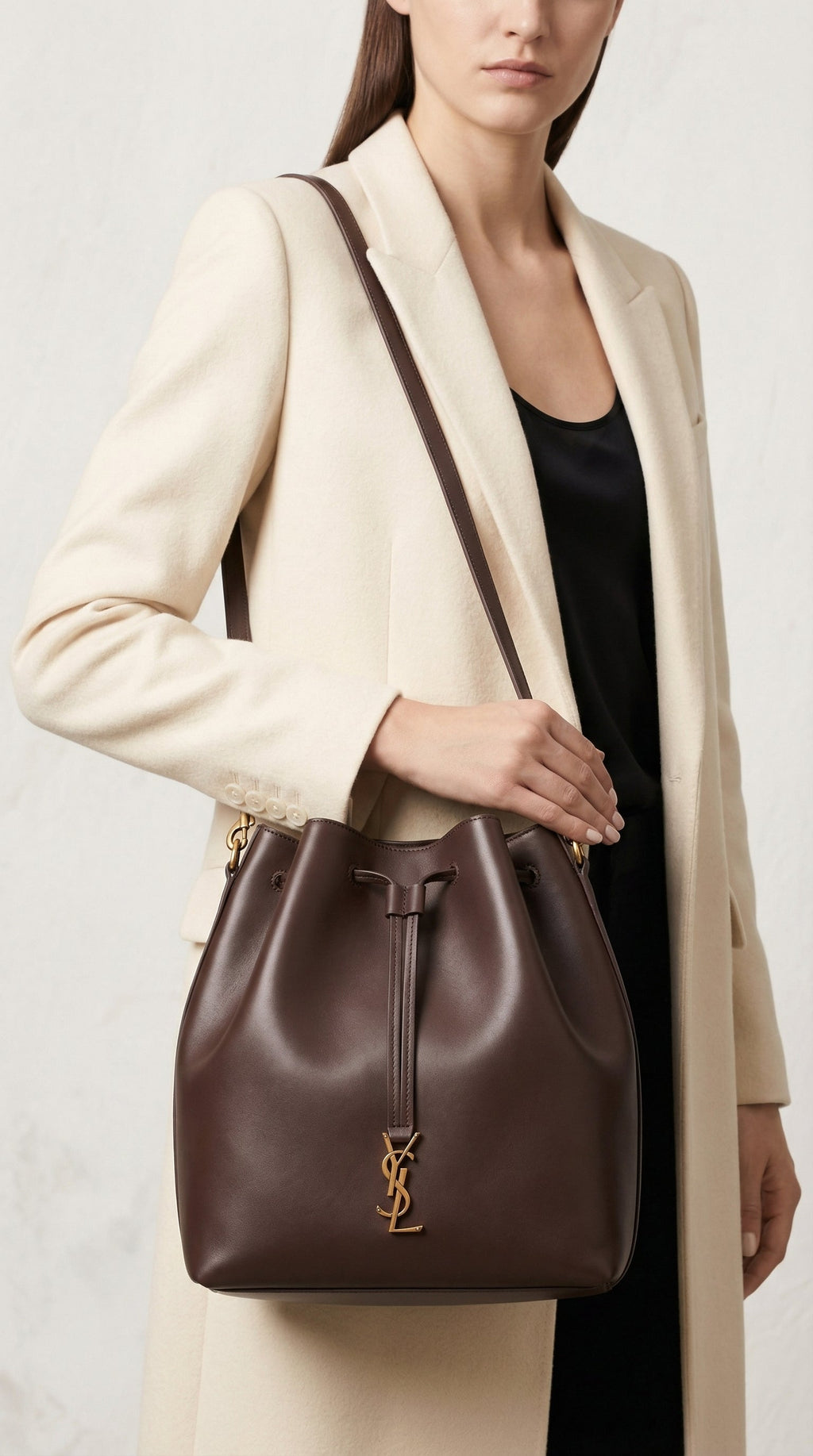 Le 37 Bucket Bag – Dark Brown Smooth Leather (Gold Hardware)