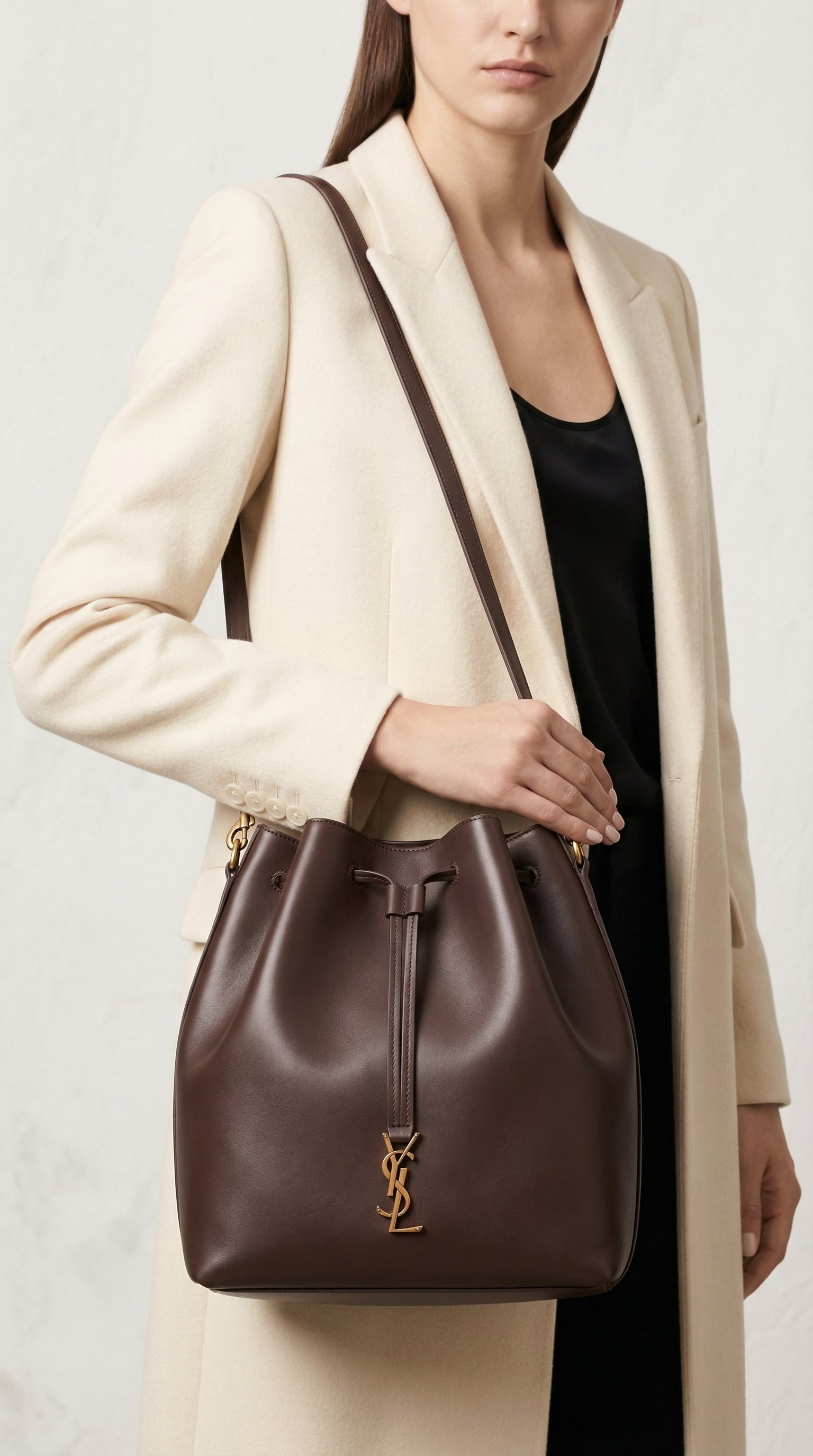 Le 37 Bucket Bag – Dark Brown Smooth Leather (Gold Hardware)