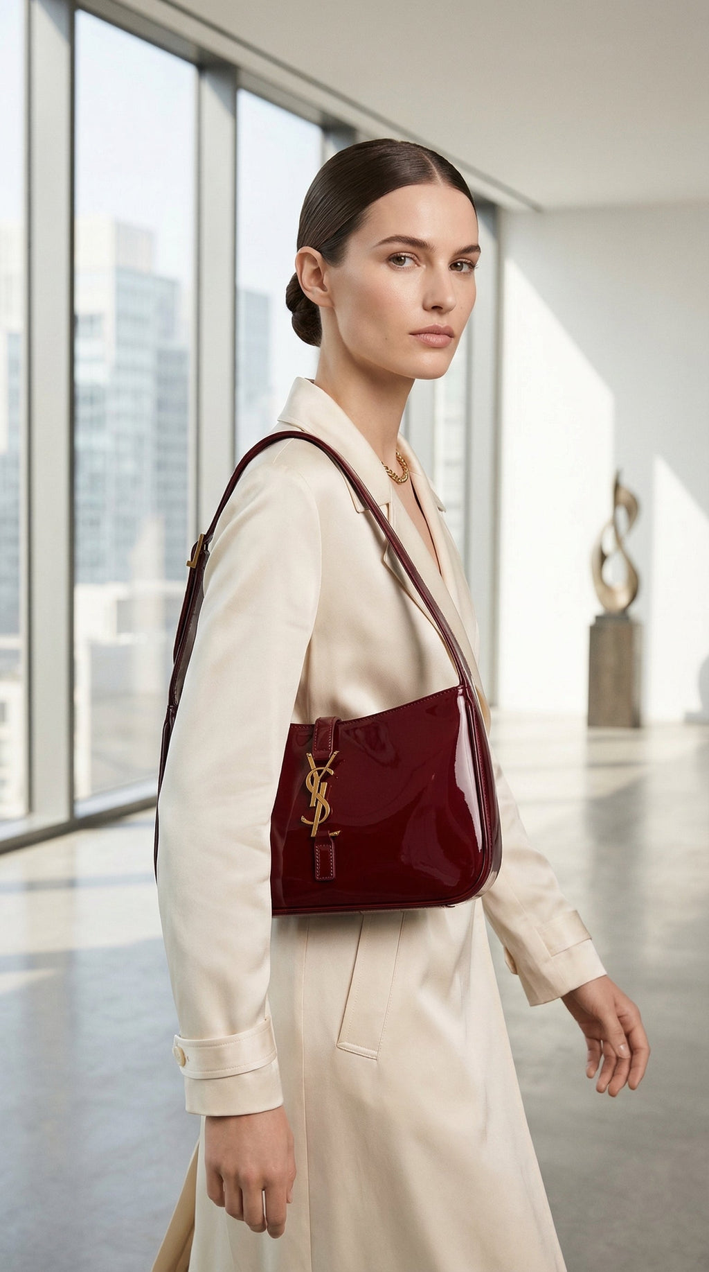 Le 5 à 7 Patent Leather Shoulder Bag – Burgundy