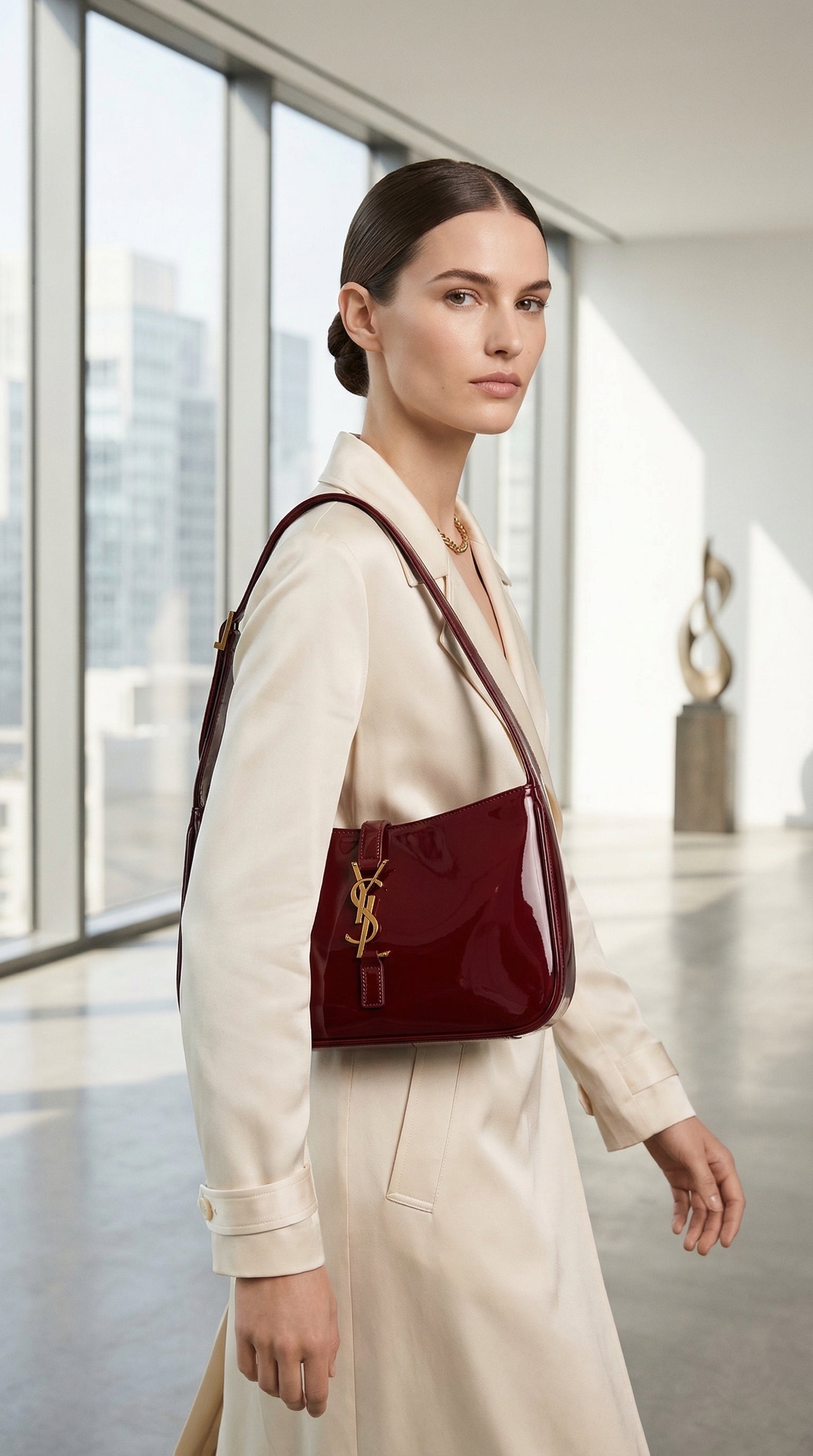 Le 5 à 7 Patent Leather Shoulder Bag – Burgundy