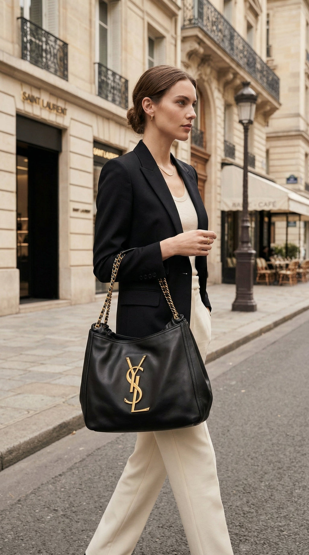 Laurent Chain Hobo Bag – Black Leather