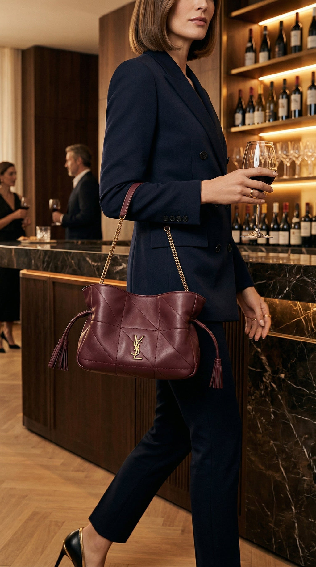 Jamie Drawstring Bag – Burgundy Quilted Leather