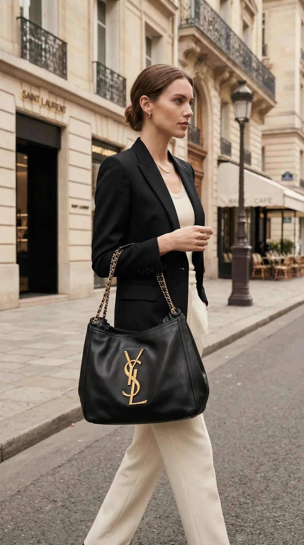 Laurent Chain Hobo Bag – Black Leather