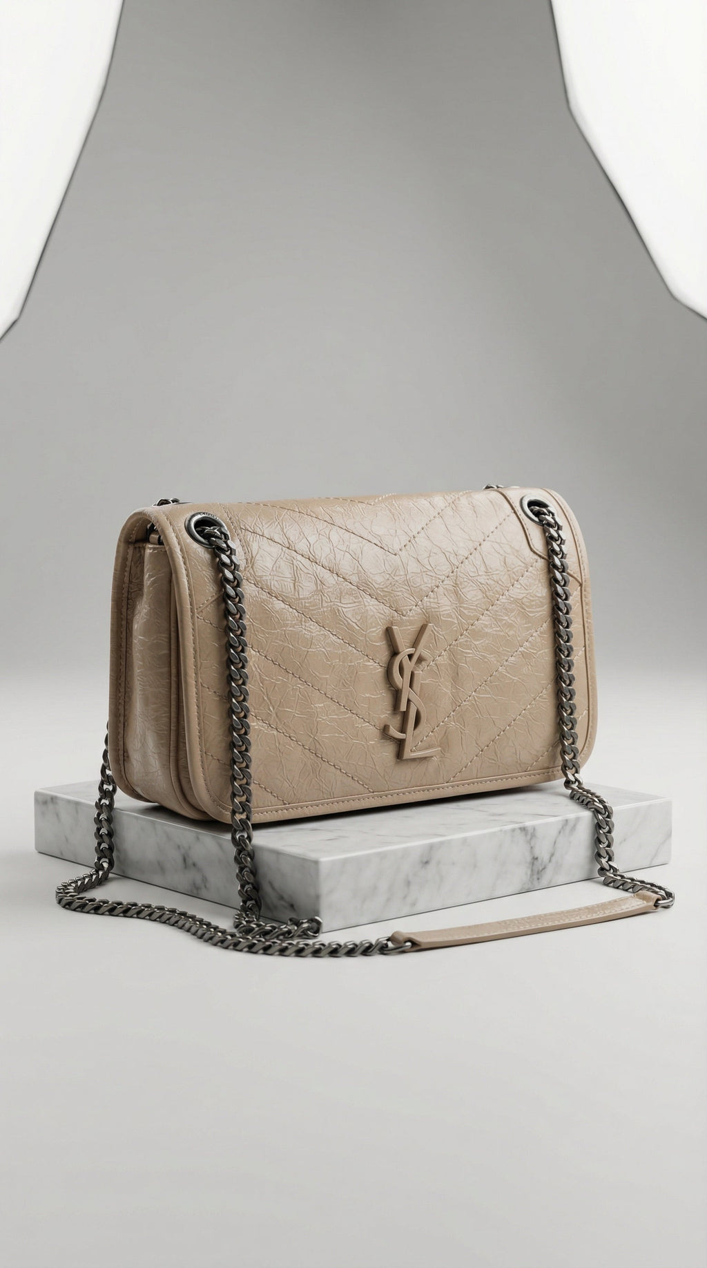 Nika Chain Shoulder Bag – Beige Quilted Leather