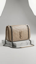 Nika Chain Shoulder Bag – Beige Quilted Leather