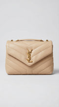 Lou Mini Camera Bag – Beige Chevron Leather (Gold Hardware)