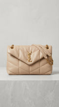 Lou Quilted Flap Bag – Beige Chevron Leather (Gold Hardware)