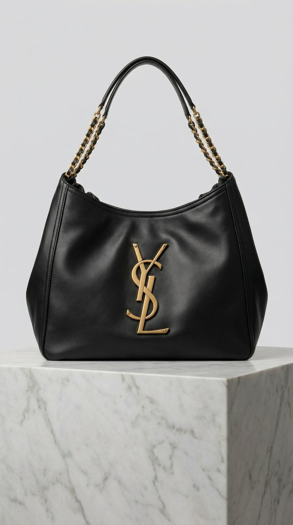 Laurent Chain Hobo Bag – Black Leather