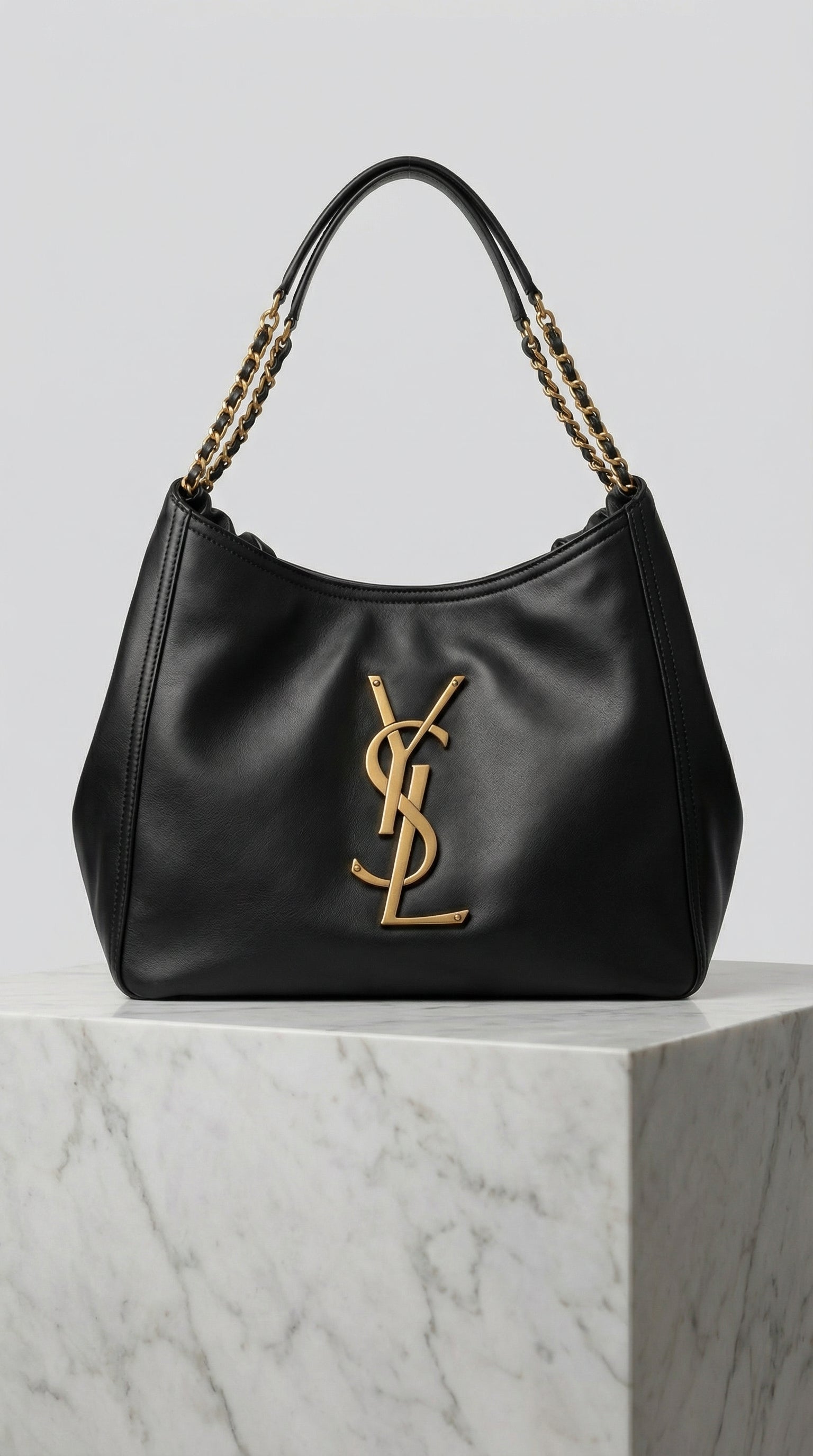 Laurent Chain Hobo Bag – Black Leather