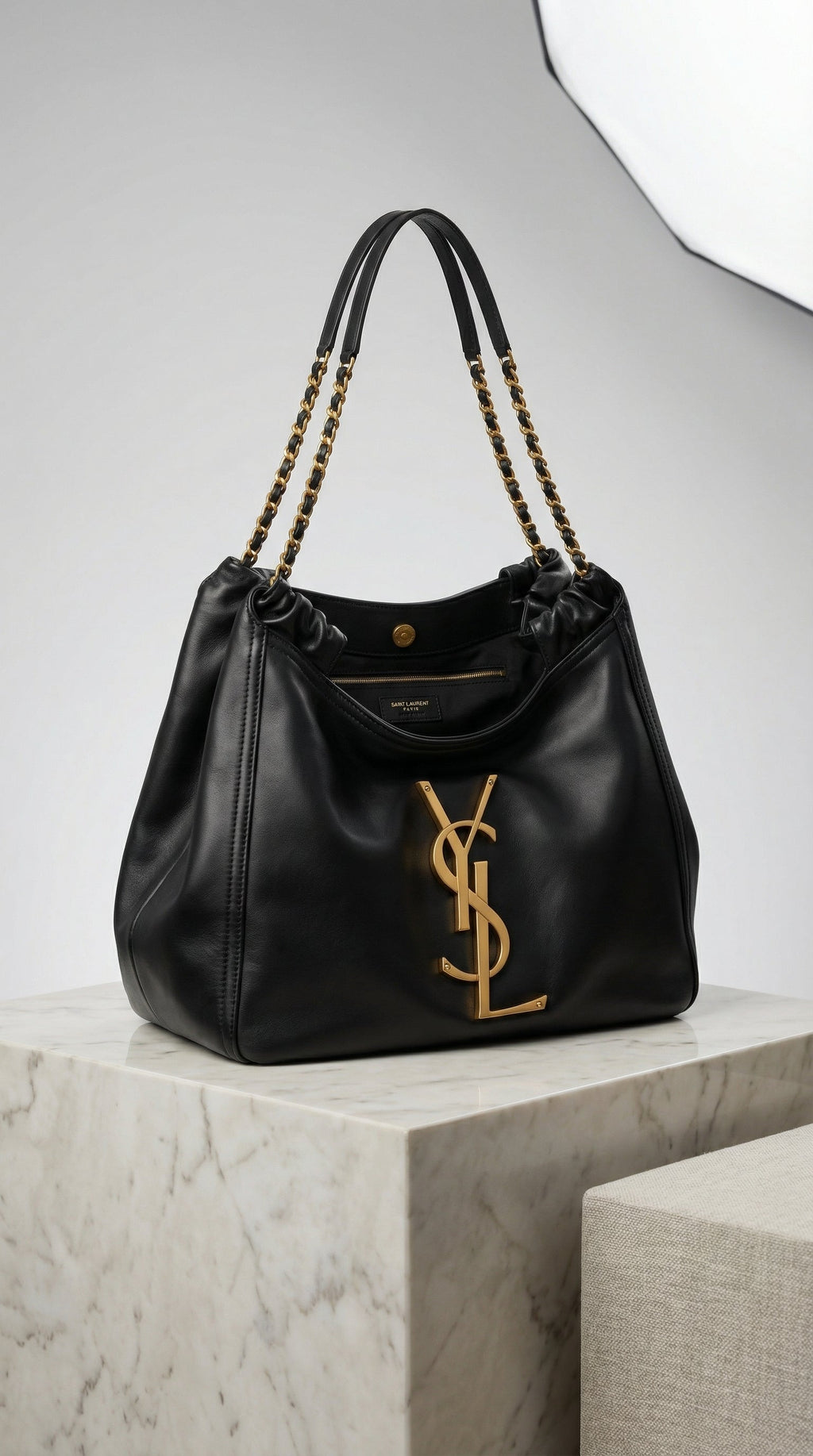 Laurent Chain Hobo Bag – Black Leather