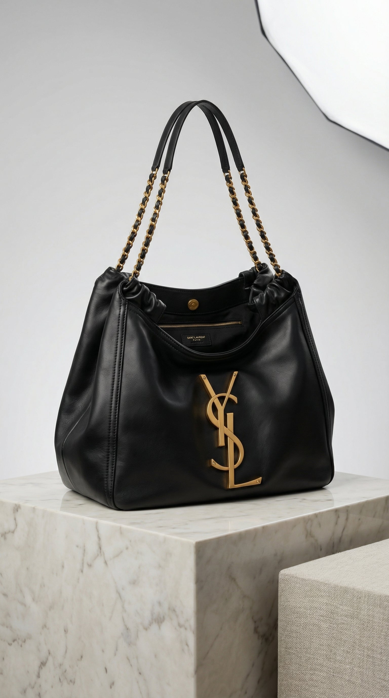 Laurent Chain Hobo Bag – Black Leather
