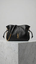 Jamie Drawstring Mini Bag – Black Quilted Leather