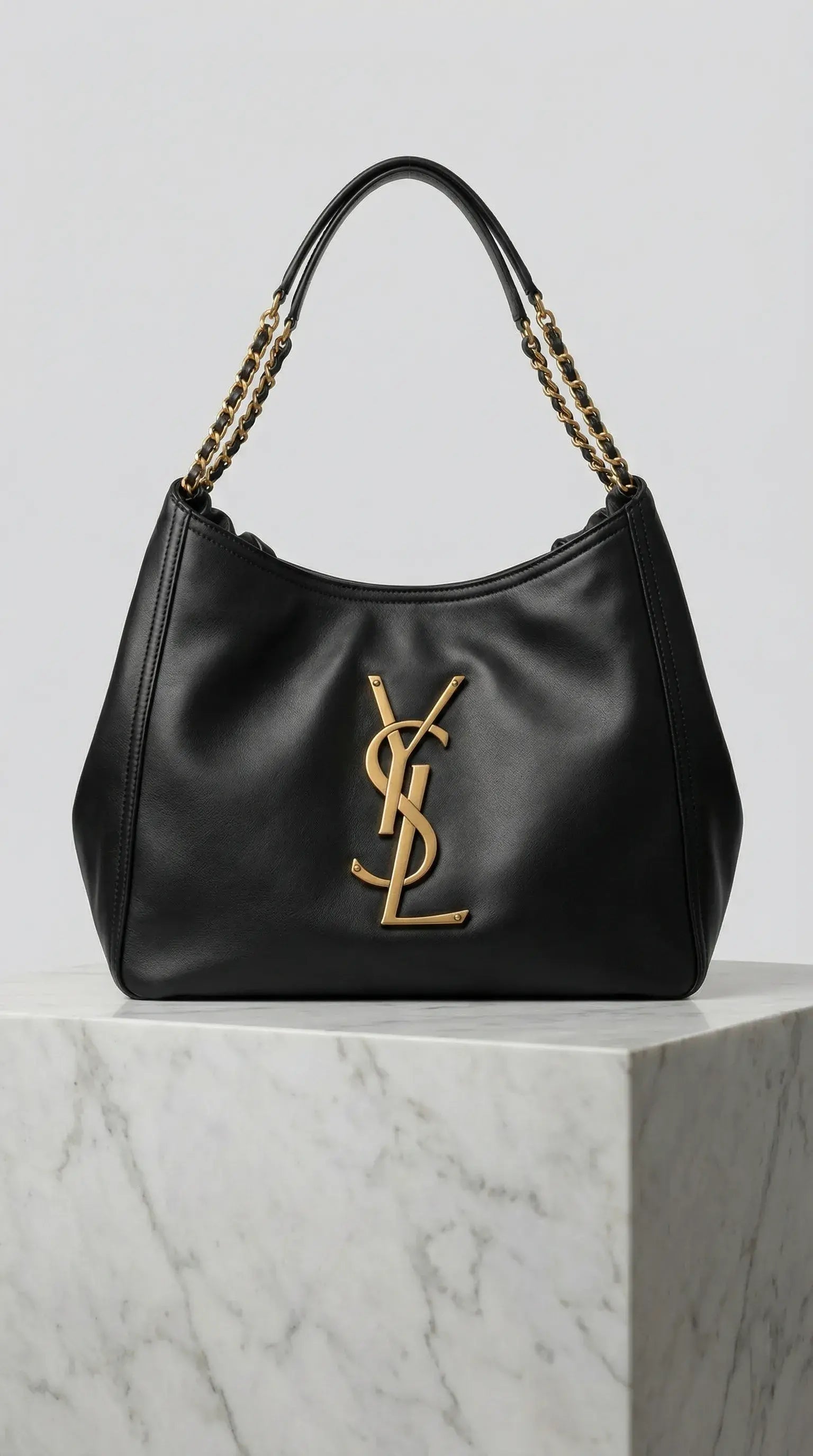 Laurent Chain Hobo Bag – Black Leather