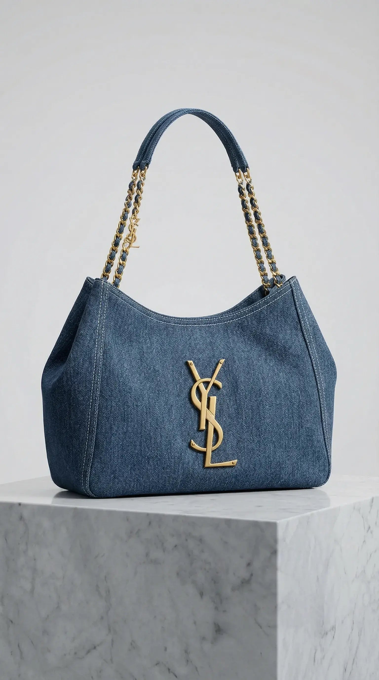 Laurent Chain Hobo Bag – Blue Denim