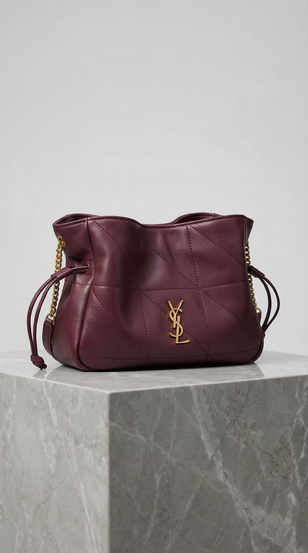 Jamie Drawstring Bag – Burgundy Quilted Leather