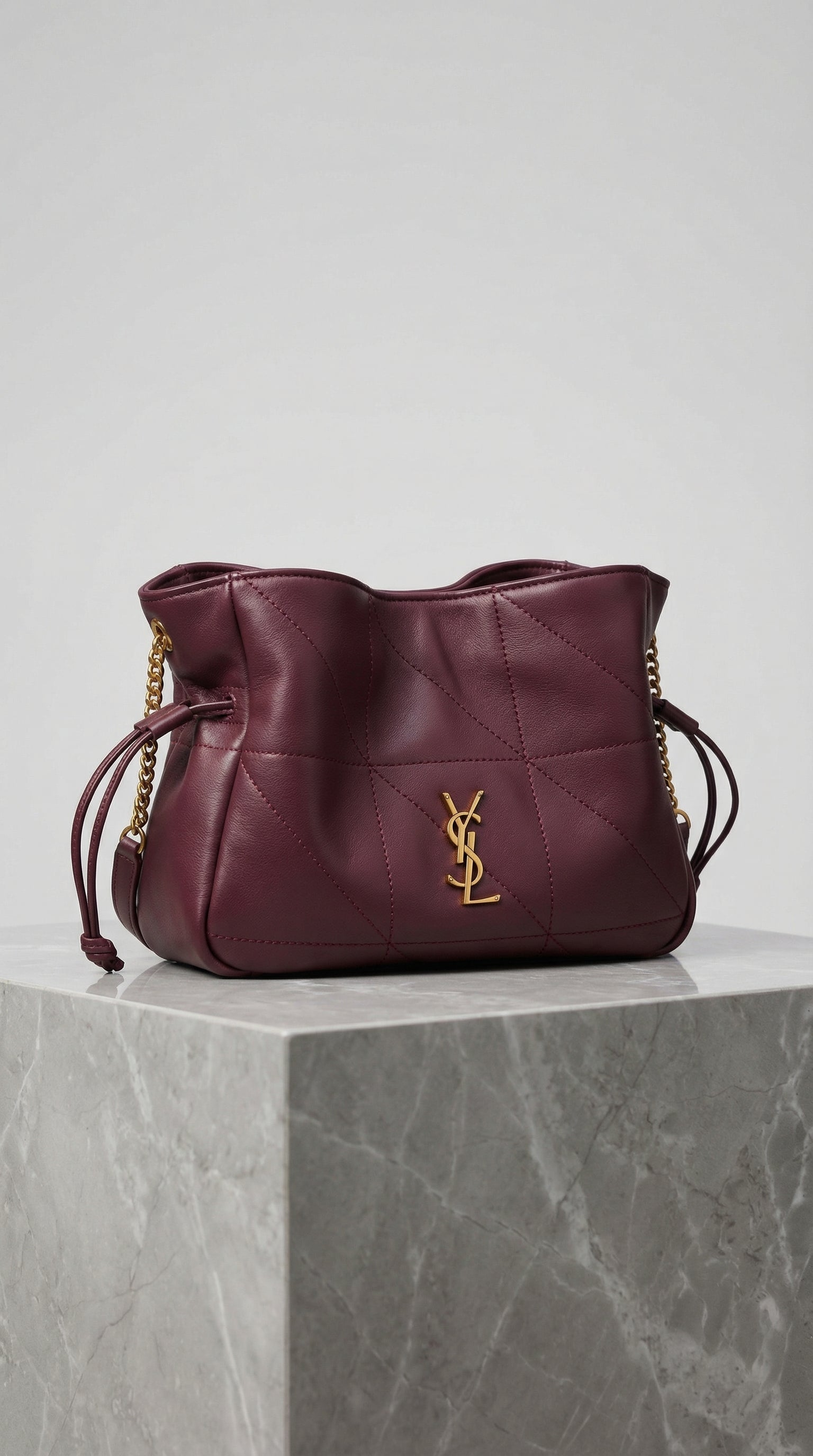 Jamie Drawstring Bag – Burgundy Quilted Leather
