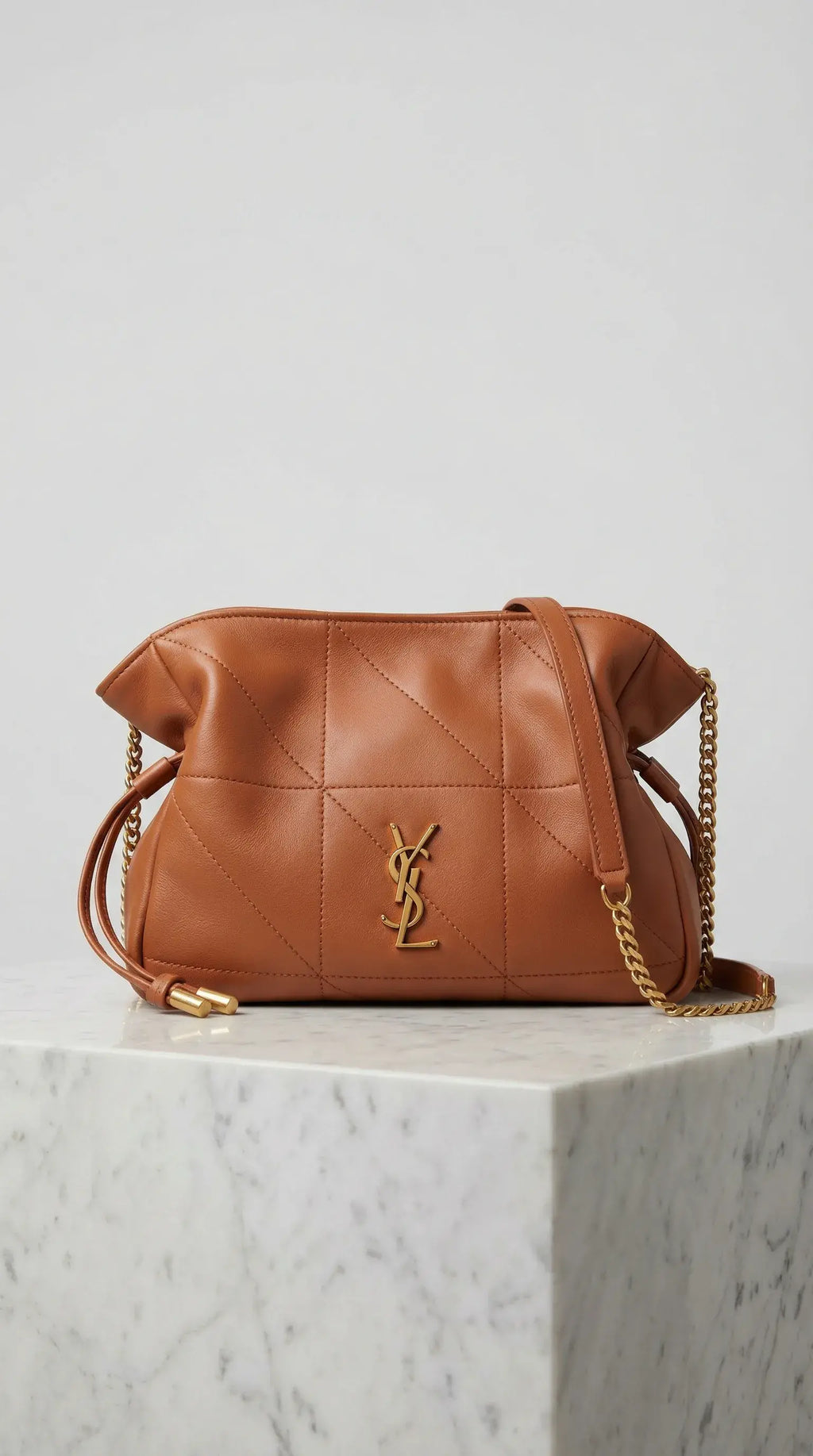 Jamie Drawstring Mini Bag – Caramel Quilted Leather