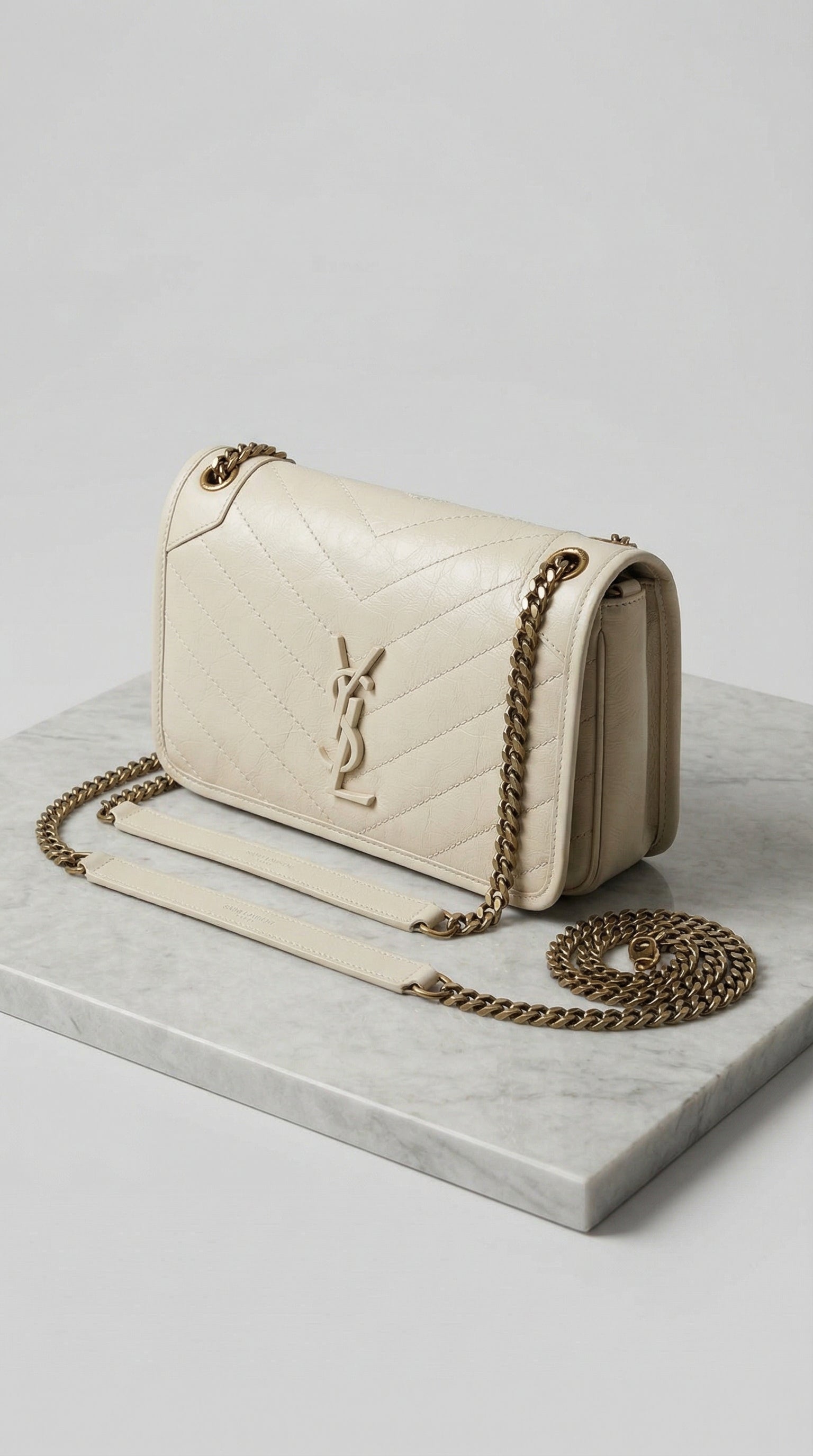 Nika Chain Shoulder Bag – Cream Quilted Leather