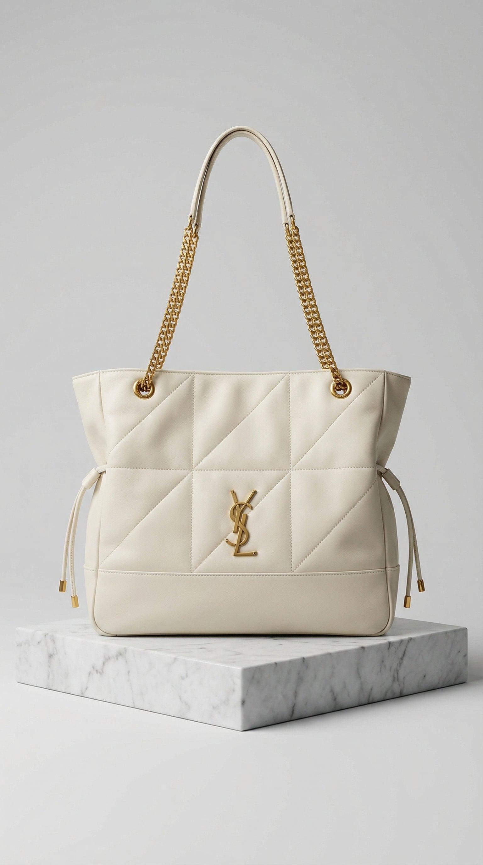 Jamie Chain Tote – Cream Quilted Leather