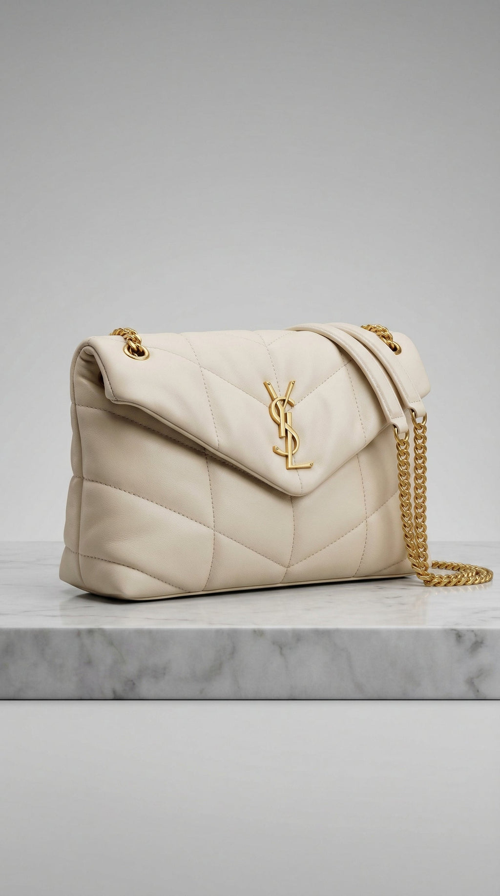 Lou Quilted Flap Bag – Cream Chevron Leather (Gold Hardware)