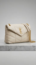 Lou Quilted Flap Bag – Cream Chevron Leather (Gold Hardware)