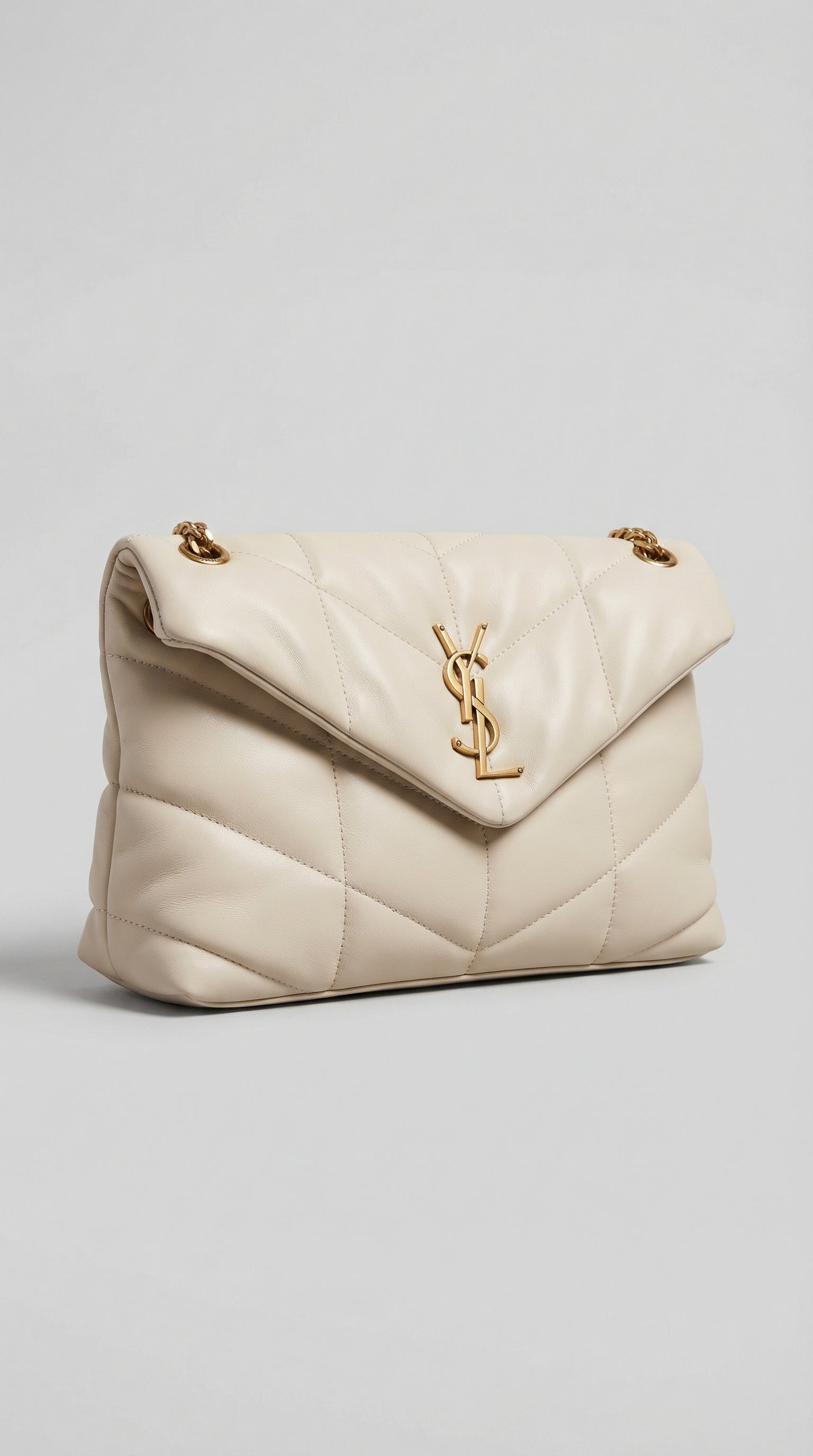 Lou Quilted Flap Bag – Cream Chevron Leather (Gold Hardware)