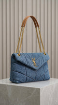 YSL Loulou Puffer Large Denim Shoulder Bag