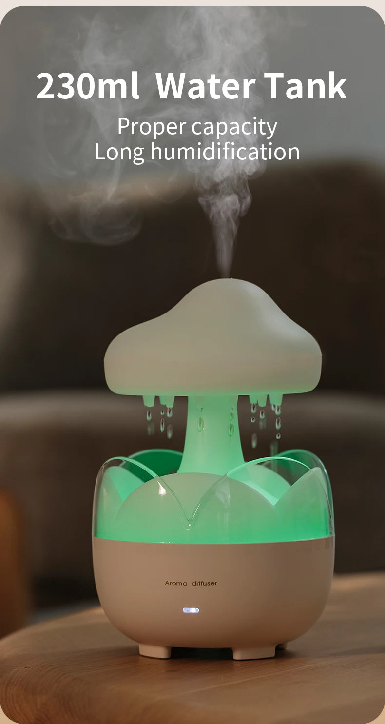 Mushroom Rain Air Humidifier Electric Aroma Diffuser Colorful Night Lights Rain Cloud Smell Distributor Relax Water Drops Sounds