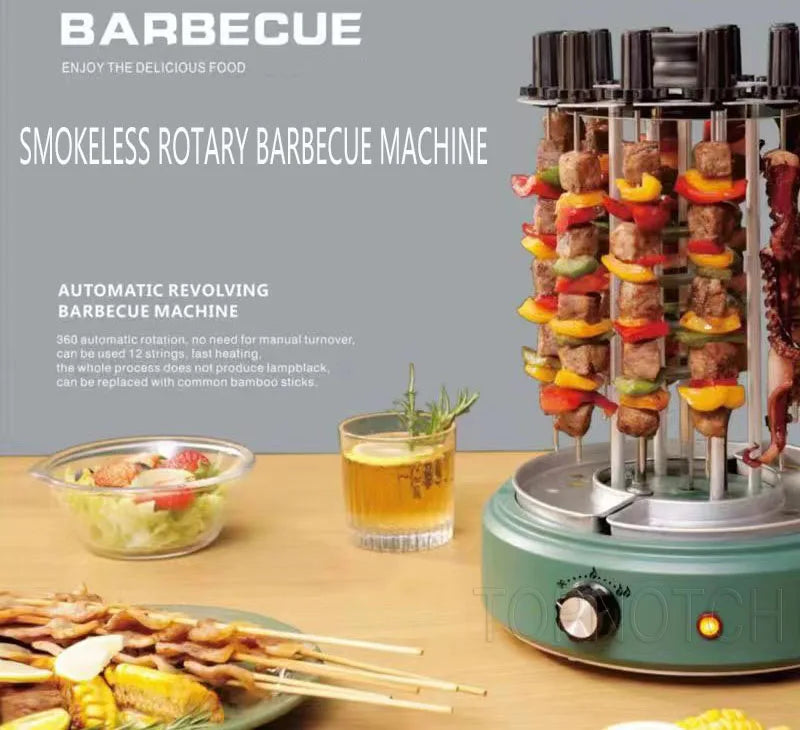 Electric BBQ Kebab Grill Machine Automatic Rotating Barbecue Smokeless Oven Skewers Grill Machine Meat Kebab Heating Stove