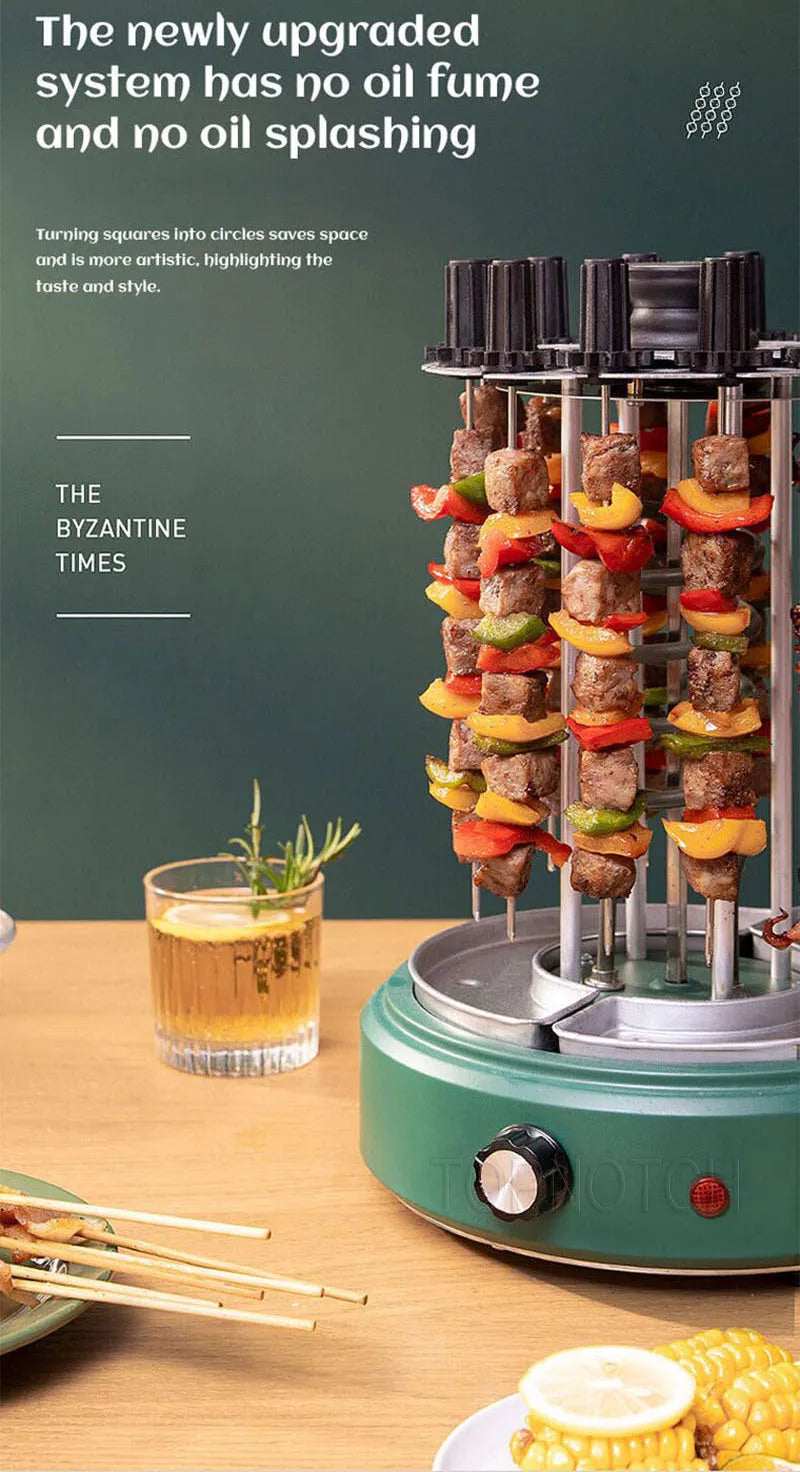 Electric BBQ Kebab Grill Machine Automatic Rotating Barbecue Smokeless Oven Skewers Grill Machine Meat Kebab Heating Stove