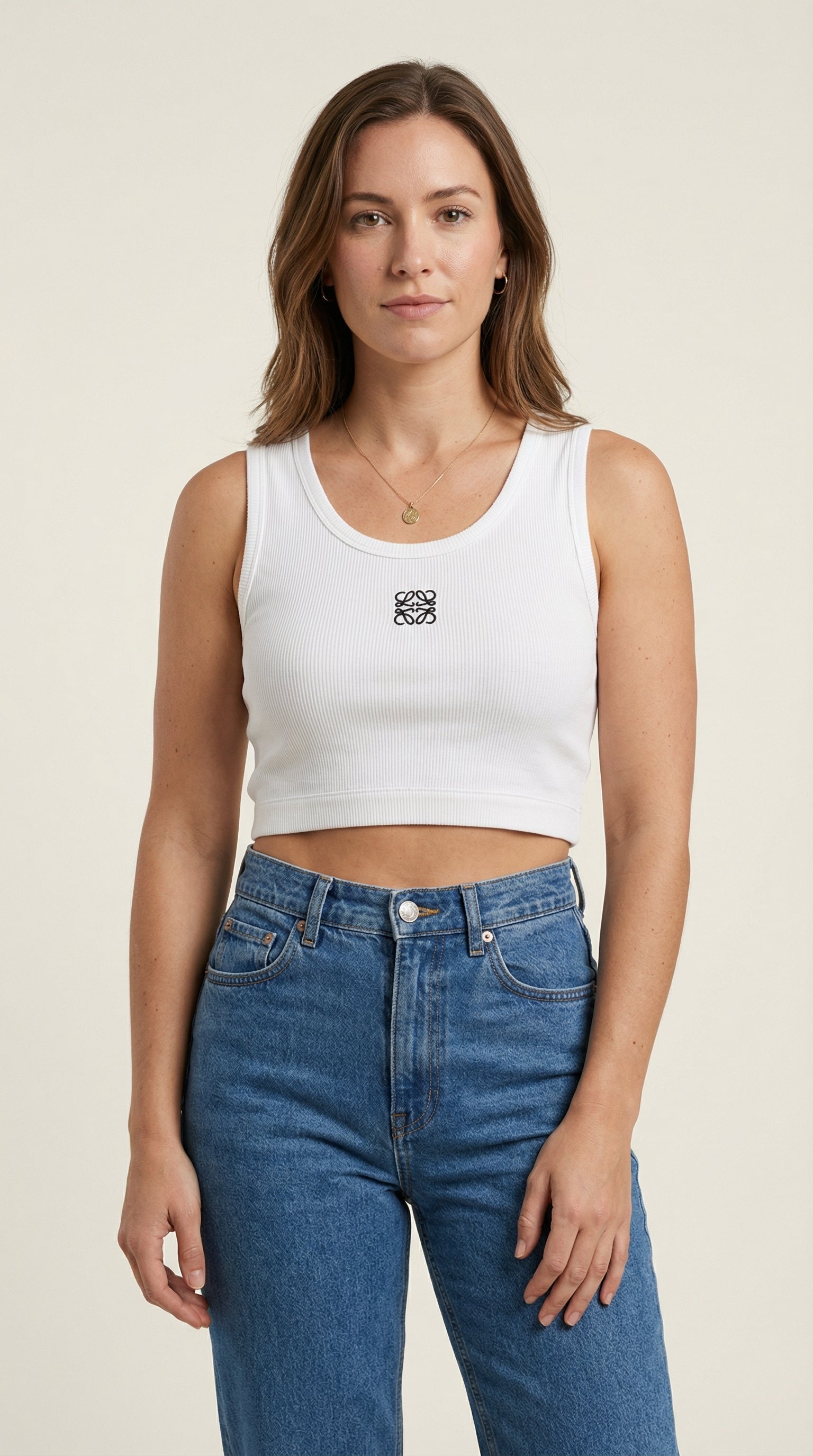 Signature Anagram Cropped Tank - White
