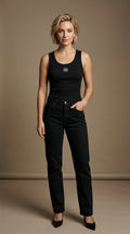 Signature Anagram Ribbed Tank - Black