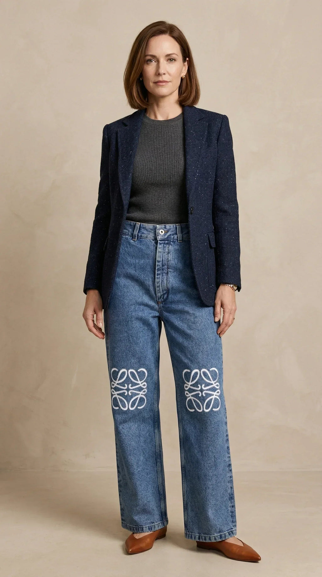 Anagram Wide-Leg Embroidered Denim 19