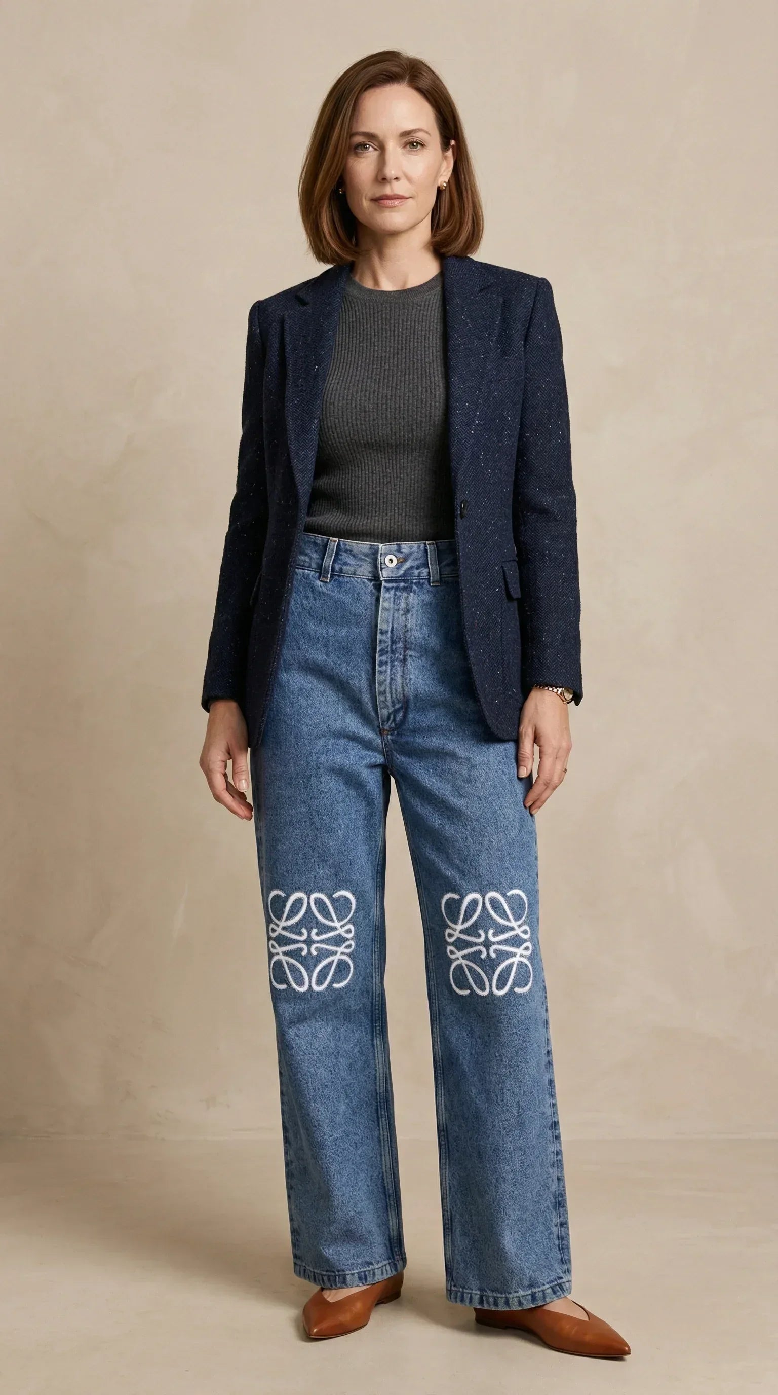 Anagram Wide-Leg Embroidered Denim 19