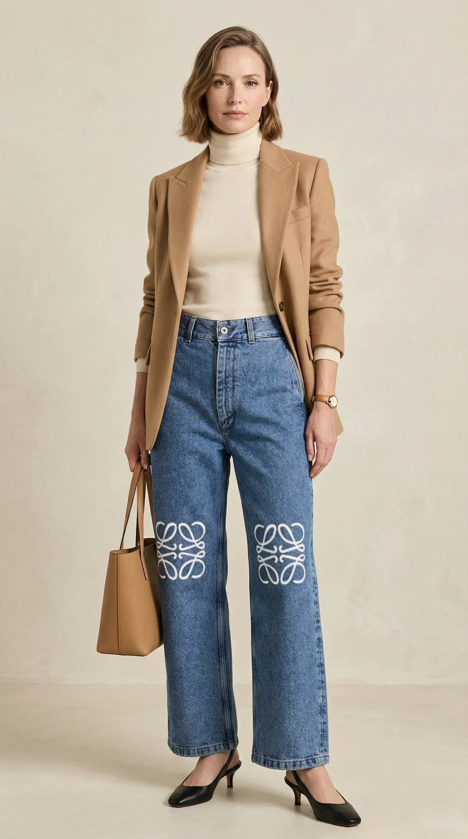 Anagram Wide-Leg Embroidered Denim 19