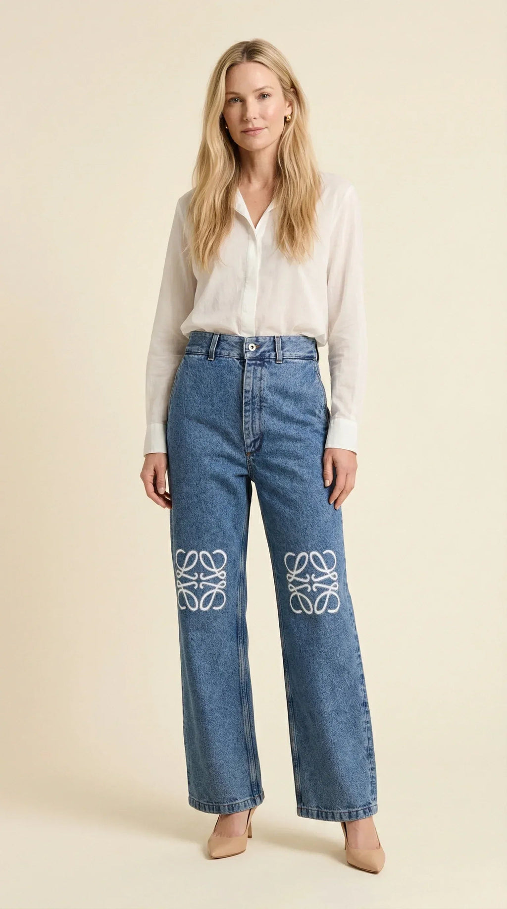 Anagram Wide-Leg Embroidered Denim 19