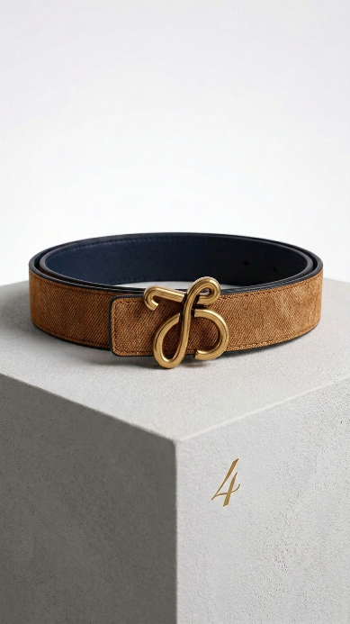 Reversible Anagram Bombé belt in smooth calfskin Tan